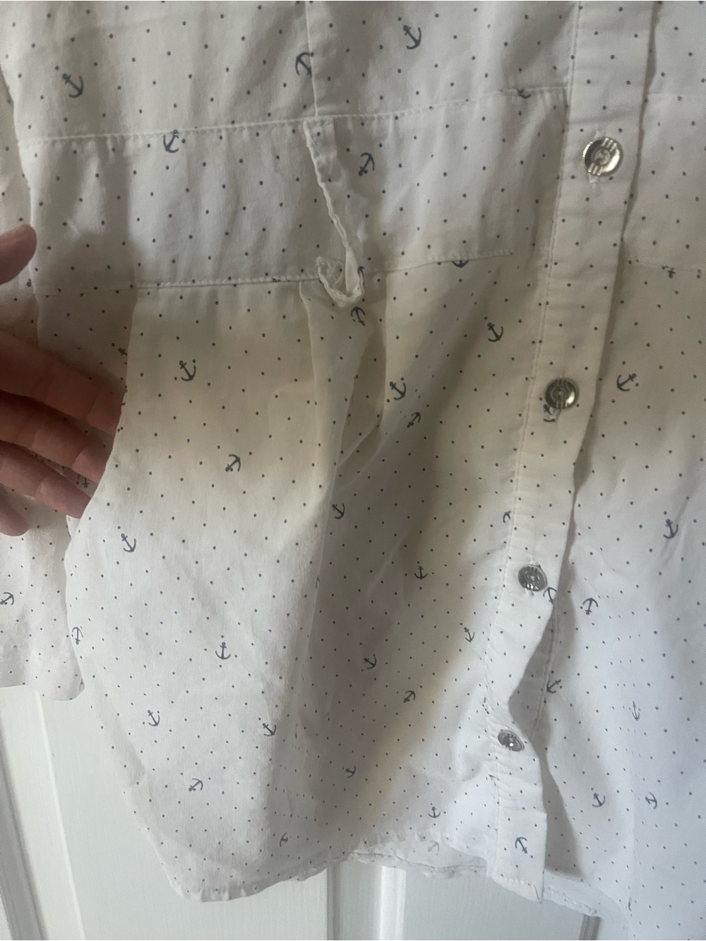 Women’s White Anchor Print Button-Up Long Sleeve Shirt Size  L - Picture 7 of 9